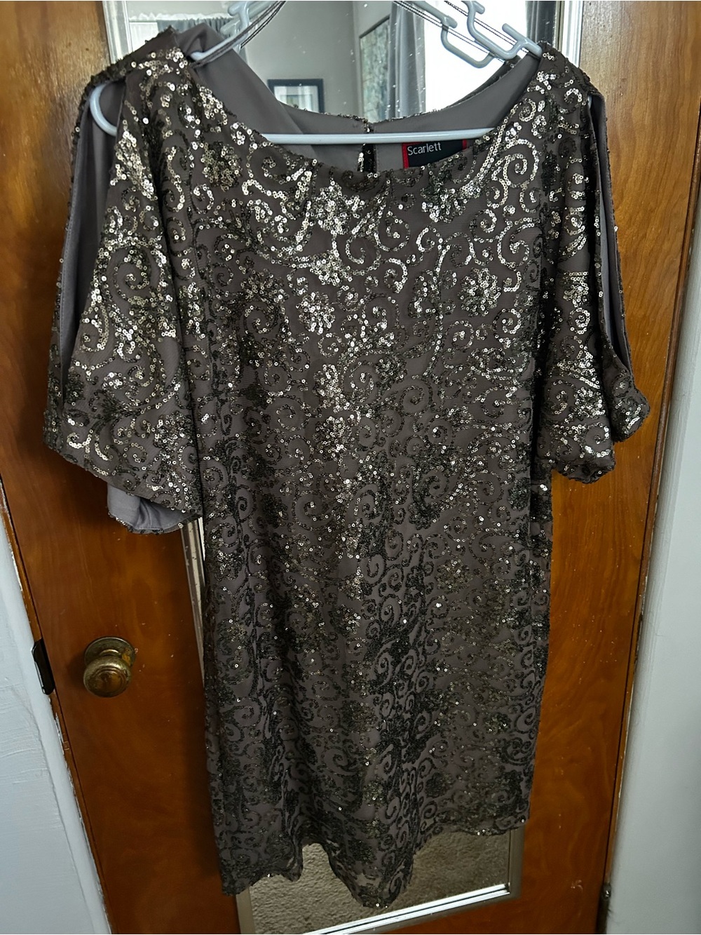 Scarlett Taupe Sequin-Embellished Mini Dress